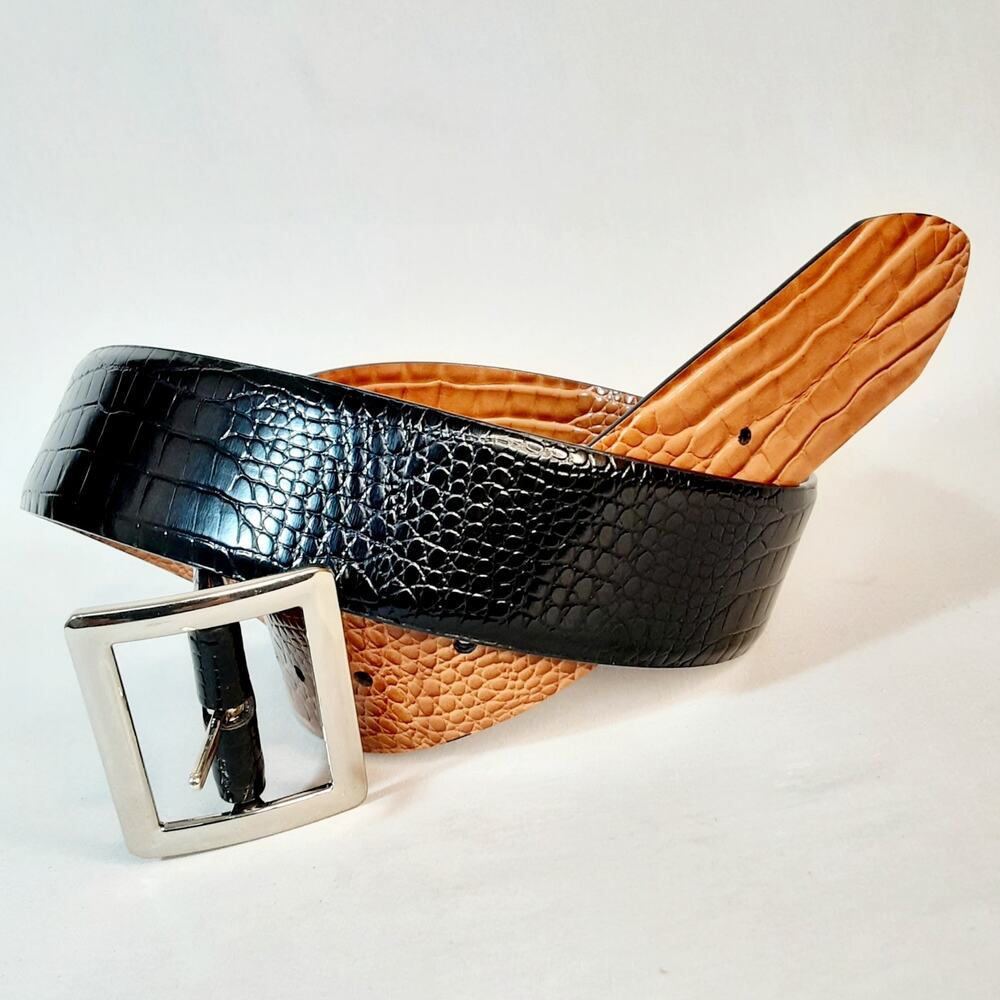 Womens Wide Faux Leather Croc Print Reverible Belt Size XL Statement Dress